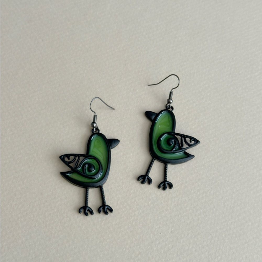 Green Bird Dangle Earrings #2429 - Picture 3 of 6